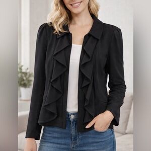 Apt. 9 Women's Elegant Black Ruffle Blazer